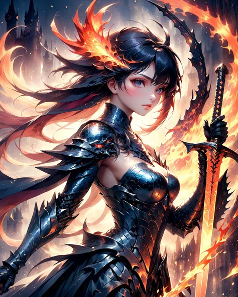 masterpiece,best quality,ultra-detailed,futureistic_fantasy_anime,(by Anna Dittmann),
(1girl:1.2), Princess|Dragon_Knight,Incredibly handsome,Leading the charge through the darkness,With a great sword,she's unstoppable,
Battlesmark,Battle-hardened,Metallic luster,Dragon Flame,Lava power,dark Castle,
<lora:more_details:0.3> <lora:xl_more_art-full_èºæ¯æv1:0.3> <lora:XLKnightV1:0.9> <lora:sdxl_lora_dream:0.3> <lora:futureistic_fantasy_anime_sdxl_v1:0.3>