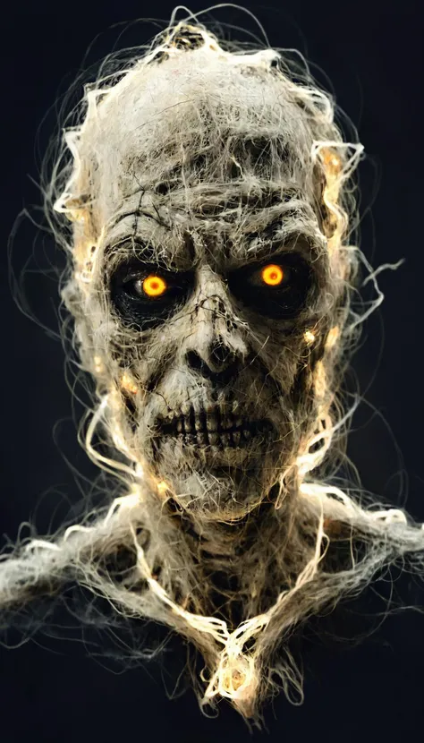 (Scribble:1.3) ,closeup Meeting of cute creepy halloween Mummy with glowing eyes ,Scribble of a cute Mummy, halloween, , . ,