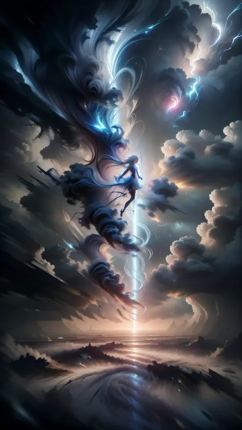 1girl, (glowing white hair), wearing a loose, thin, enchanted, white robe, flapping in the wind, floating in the air, casting a spell, strong wind storm <lora:TempestMagic:1> tempestmagic, fantasy, ethereal transparent, motionblur, <lora:attire_nakedbandage:0.8> excessive energy, tempest aura <lora:Perfect Hands:0.5> (cowboy shot), <lora:040790-Y:0.7> 040790-Y, woman, medium breasts