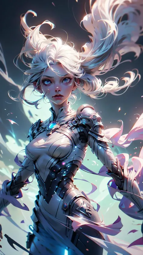 1girl, (glowing white hair), wearing a loose, thin, enchanted, white robe, flapping in the wind, floating in the air, casting a spell, strong wind storm <lora:TempestMagic:0.8> tempestmagic, fantasy, ethereal transparent, motionblur, <lora:attire_nakedbandage:0.8> excessive energy, tempest aura <lora:Perfect Hands:0.5>, official art, unity 8k wallpaper, ultra detailed, beautiful and aesthetic, High quality, masterpiece, best quality, <lora:040790-Y:0.7> 040790-Y, woman, medium breasts