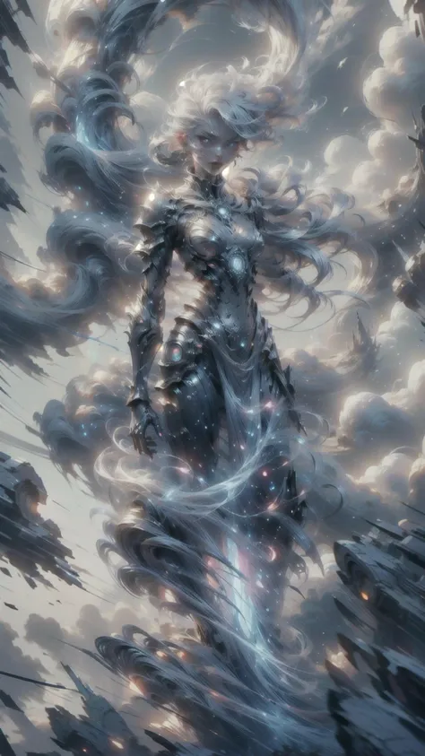 1girl, (glowing white hair), wearing a loose, thin, enchanted, white robe, flapping in the wind, floating in the air, casting a spell, strong wind storm <lora:TempestMagic:1> tempestmagic, fantasy, ethereal transparent, motionblur, <lora:attire_nakedbandage:0.8> excessive energy, tempest aura <lora:Perfect Hands:0.5> (cowboy shot), <lora:040790-Y:0.7> 040790-Y, woman, medium breasts, official art, unity 8k wallpaper, ultra detailed, beautiful and aesthetic, High quality, masterpiece, best quality