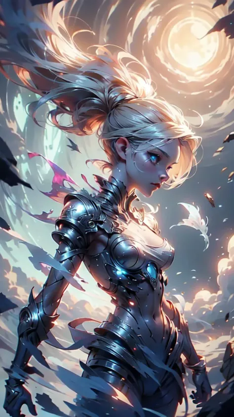 1girl, wearing a loose, thin, white robe, flapping in the wind, hovering in the air casting a spell <lora:TempestMagic:0.8> tempestmagic, fantasy, ethereal transparent, motionblur, <lora:attire_nakedbandage:0.8> Sun shining from behind, tornado, official art, unity 8k wallpaper, ultra detailed, beautiful and aesthetic, High quality, masterpiece, best quality, <lora:040790-Y:0.7> 040790-Y, woman, medium breasts