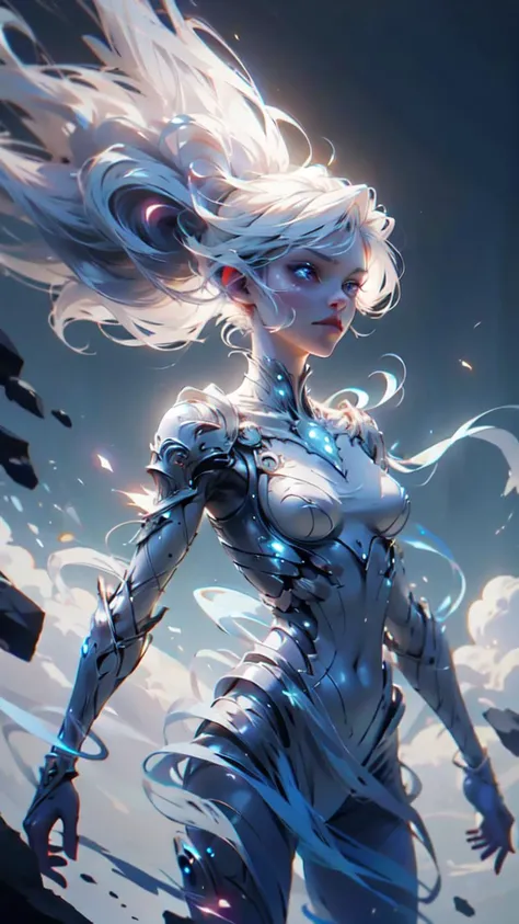 1girl, (glowing white hair), wearing a loose, thin, enchanted, white robe, flapping in the wind, floating in the air, casting a spell, strong wind storm <lora:TempestMagic:0.8> tempestmagic, fantasy, ethereal transparent, motionblur, <lora:attire_nakedbandage:0.8> excessive energy, tempest aura <lora:Perfect Hands:0.5>, official art, unity 8k wallpaper, ultra detailed, beautiful and aesthetic, High quality, masterpiece, best quality, <lora:040790-Y:0.7> 040790-Y, woman, medium breasts
