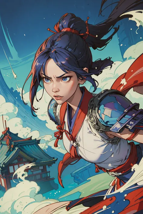 (watercolor painting on paper ) 1 woman ,realistic face, angry,
japanese, twisted torso pose
kimono, samurai armor, katane
on the roof of japanese temple
by Victo Ngai
high res, masterpiece, best quality
<lora:add_detail:1>