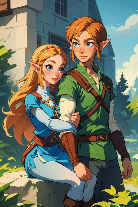 (masterpiece, best quality), couple, princess zelda, link, happy,
