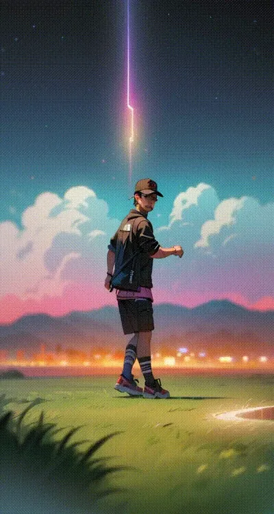 best quality, masterpiece, eonn, 2girl, full shot, (flourishing civilization:1.1), hills in background, brazier, night, darkness, stars, aura of light, <lora:tangbohu_blurbg:1>,