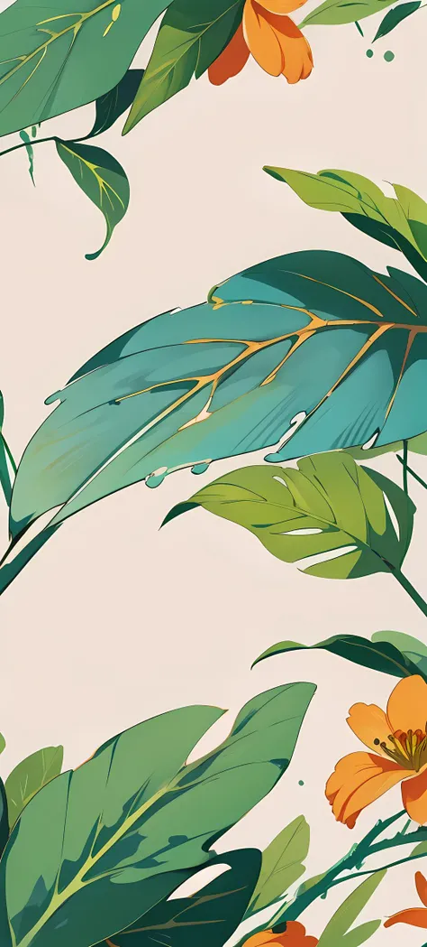 abstract tropical leaf wallpaper, vector style, splash ink, intricate