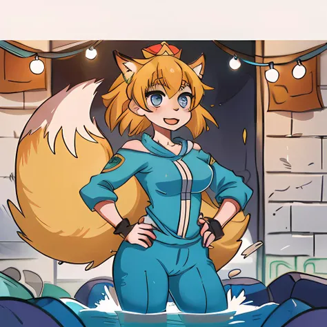 uploaded the e621, beautiful and detailed, woman (((female))) ((anthro)) Fox, (Averi, Fox girl), cinematic lighting, Fox, (anthro, fluffy fur), 1girl, anthro fox girl, body fur, curvy, sexy, nice, cute, hot, comfortable anime-style cartoon-style, digital drawing, NSFW, pussy, tits, green eyes, scared expression, terrified expression, exclamation mark, panic, indoors, wooden walls, axe, axe in hand, holding axe up, tentacles, speech bubble, tentacle wrapped around foot