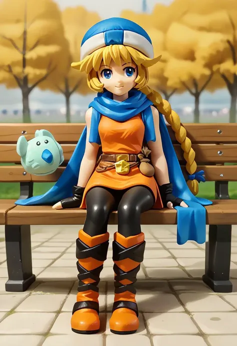score_9, score_8_up, score_7_up, amiibo, figure, solo, full body, <lora:Amiibo_pdxl_Incrs_v1:1>, ,<lora:patty fehPonyXL:0.8>,patty feh,hat,scarf,fingerless gloves,orange dress,belt,belt pouch,pantyhose,thigh strap,boots,sitting,on bench,smile,looking at viewer,village,hands on bench
