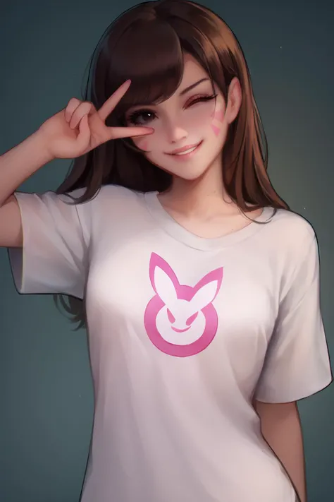 score_9, score_8_up, score_7_up, score_7, score_6_up, score_5_up, rating_questionable, 1 woman, simple background,
BREAK, looking at viewer, happy, grin, posing, standing, upper body,
<lora:Kittew-4RCH0N:1>4RCH0N,
<lora:HanaSongDVA:0.8> HanaSong, d.va, white shirt, naked shirt, oversized shirt,
small breasts, big eyes,
playful, wink, v over eye <lora:v_over_head_XL_v1_wasabiya:1>