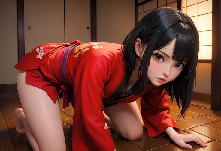 ((best quality)), ((best detailed)), (perfect face), 1makeup oiran lady , 30years old, night view, (gleaming skin nude), (insert my Penis into the vagina), (ecstasy) , pussy juice, japan style bedroom, take off kimono, (deep shadow), from behnd, (spread legs), all fours, ((Beautiful long legs)), slim waisted, beautiful breast and nipple, slim ,high heel, black long hair, kanzashi, looking at viewer ,full body shot, earrings, in heat, bracelet, anklet, (embarrassed,blush:1.3)