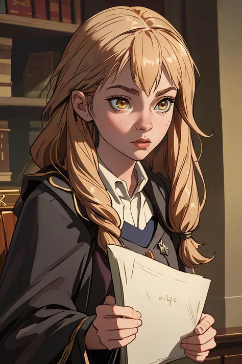 (best quality, masterpiece), 1girl, hermione granger, harry potter \(series\), upper body,