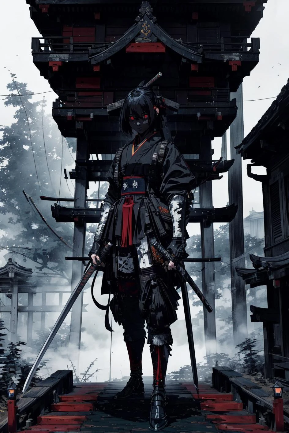 nijisamurai, (masterpiece, best quality:1.3), intricate, 8k, HDR, wallpaper, cinematic lighting, 1girl samurai, (universe), holding sword, no humans, glowing, armor, glowing eyes, full body shot, mecha, <lora:urbansamurai_v0.3:1>