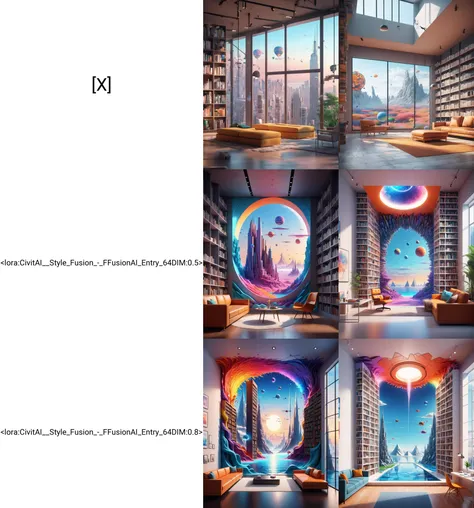 Architectural style [X] abstract library room with a view in the wall to fantasy detailed world mural in a room, abstract 3 d artwork, 3d digital art 4k, intricate flowing paint, surreal colors, surreal design, 3d abstract render overlayed, digital artwork 4 k, abstract 3d rendering, detailed digital 3d art, 8k stunning artwork, 4k highly detailed digital art, digital art 4k . octane render, highly detailed, volumetric, dramatic lighting . Clean lines, geometric shapes, minimalist, modern, architectural drawing, highly detailed