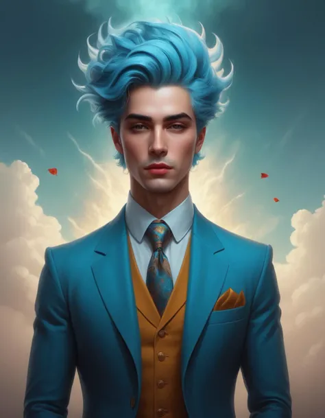 Role-playing game (RPG) style fantasy <lora:CivitAI__Style_Fusion_-_FFusionAI_Entry_64DIM:0.75> FFusionAI Style, CivitAI,a man with blue hair and a suit, stunning digital illustration, epic portrait illustration, yuri shwedoff and tom bagshaw, fantasy male portrait, inspired by Darek Zabrocki, color portrait, by Galen Dara, beautiful surreal portrait, surrealism portrait, stunning digital painting, painted character portrait, surreal portrait, cgsociety portrait, digital fantasy portrait, fantasy genre portrait . Detailed, vibrant, immersive, reminiscent of high fantasy RPG games