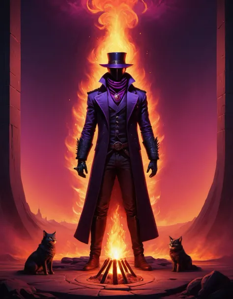 neonpunk style <lora:CivitAI__Style_Fusion_-_FFusionAI_Entry_64DIM:0.75> FFusionAI Style, CivitAI,a man in a coat standing in front of a fire, dan mumford tom bagshaw, minion as a darksouls boss, in style of dark fantasy art, inspired by J J Grandville, inspired by Brian Despain, epic fantasy sci fi illustration, dark fantasy character design, lord of cinder, pyromancer, dark fantasy style art . cyberpunk, vaporwave, neon, vibes, vibrant, stunningly beautiful, crisp, detailed, sleek, ultramodern, magenta highlights, dark purple shadows, high contrast, cinematic, ultra detailed, intricate, professional