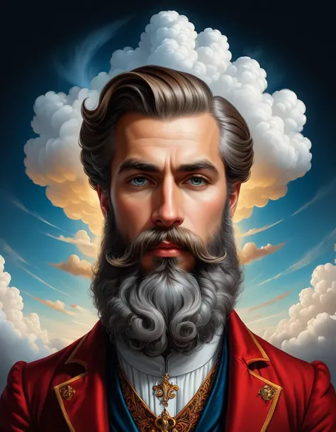 Renaissance style <lora:CivitAI__Style_Fusion_-_FFusionAI_Entry_64DIM:0.75> FFusionAI Style, CivitAI,a man with a beard and a beard with clouds, epic portrait illustration, stunning digital illustration, michael cheval unreal engine, thomas kinkade and tristan eaton, 4k detailed digital art, 4k highly detailed digital art, inspired by August Friedrich Schenck, avantgarde 4k wallpaper, epic digital art illustration, baroque digital painting, inspired by Philipp Veit . Realistic, perspective, light and shadow, religious or mythological themes, highly detailed
