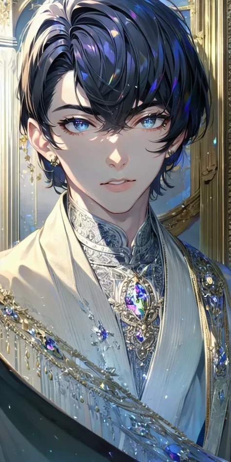 (solo:1.5),(masterpiece:1.5),(best quality:1.5),(bust:1.3),Amazing,beautiful detailed,extremely detailed wallpaper,extremely detailed CG unity 8k wallpaper,extremely delicate and beautiful eyes,1boy,male,focus on face,raise right eyebrow,looking at viewer,suit