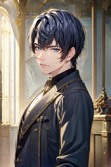 (solo:1.5),(masterpiece:1.5),(best quality:1.5),(bust:1.3),Amazing,beautiful detailed,extremely detailed wallpaper,extremely detailed CG unity 8k wallpaper,extremely delicate and beautiful eyes,1boy,male,focus on face,raise right eyebrow,looking at viewer,suit