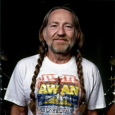 RAW photo, best quality, <lora:Willie-10:1> Willie a man with long hair, tye-dye tshirt, crazy colorful background
