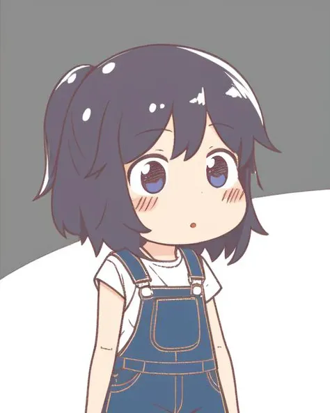 <lora:Ikiyouz-NAI-LyCORIS-512px:0.6>
1girl, solo, simple_background, chibi, white shirt, denim overalls, sleeveless