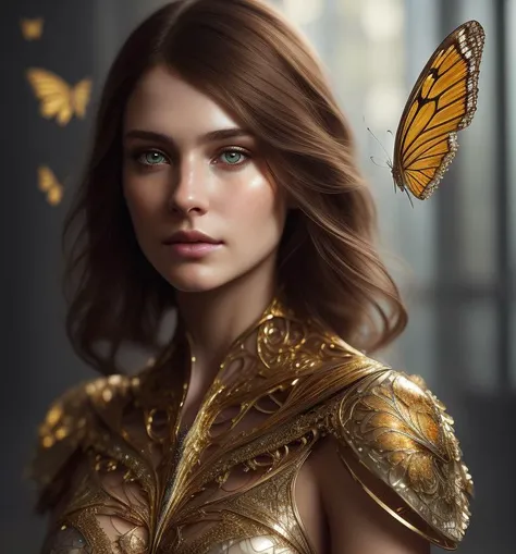 photo, 8k portrait of beautiful cyborg with brown hair, intricate, elegant, highly detailed, majestic, digital photography, art by artgerm and ruan jia and greg rutkowski surreal painting gold butterfly filigree, broken glass, (masterpiece, side lighting, finely detailed beautiful eyes: 1.2), hdr, realistic, high definition<lora:ornate:1.99>