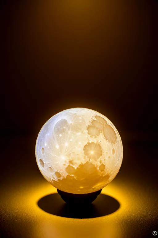 an concept art of alchemic element - Moonstone: A milky white gem with a soft shimmer, resembling the glow of the moon. The subject stands proudly as the center of attention, bathed in the tender glow. The light plays with shadows, creating a dance of artistry on its surface, emphasizing even the tiniest nuances that make it unique. A halo of brilliance surrounds the subject, enhancing its elegance and evoking a sense of wonder and mystery., on table, rim lights, digital art, focus on subject, duch angle, clsoe shot, closeup, focus on material and structure, masterpiece, ultrasharp, intricated details