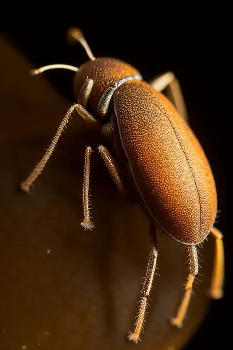 an concept art of alchemic element - Plum Curculio (Conotrachelus nenuphar): The Plum Curculio is a small weevil with a length of about 5 to 7 millimeters (0.2 to 0.3 inches). It has a brownish-black body with patches of gray and a distinctive, curved snout. The subject stands proudly as the center of attention, bathed in the tender glow. The light plays with shadows, creating a dance of artistry on its surface, emphasizing even the tiniest nuances that make it unique. A halo of brilliance surrounds the subject, enhancing its elegance and evoking a sense of wonder and mystery., on table, rim lights, digital art, focus on subject, duch angle, clsoe shot, closeup, focus on material and structure, masterpiece, ultrasharp, intricated details