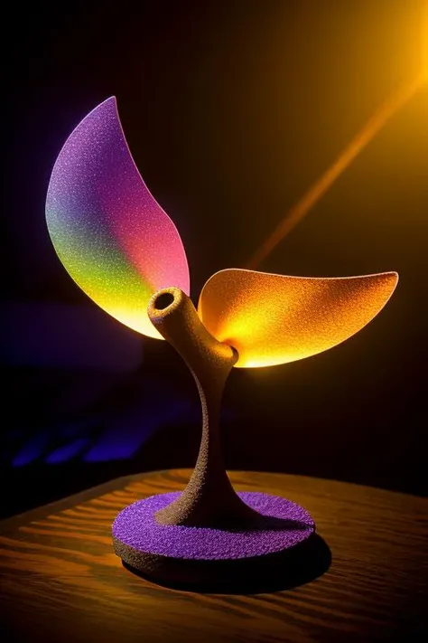 an concept art of alchemic element - Iolite: A gemstone with deep blue to violet hues, exhibiting pleochroism, appearing different colors from different angles. The subject stands proudly as the center of attention, bathed in the tender glow. The light plays with shadows, creating a dance of artistry on its surface, emphasizing even the tiniest nuances that make it unique. A halo of brilliance surrounds the subject, enhancing its elegance and evoking a sense of wonder and mystery., on table, rim lights, digital art, focus on subject, duch angle, clsoe shot, closeup, focus on material and structure, masterpiece, ultrasharp, intricated details