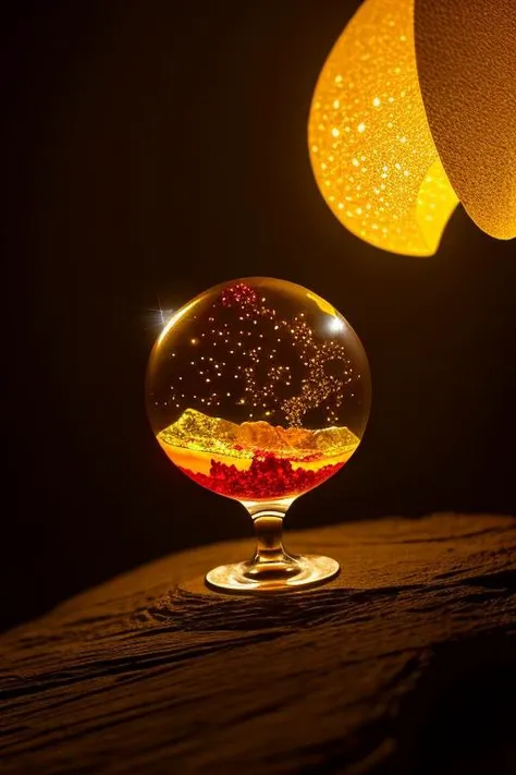 an concept art of alchemic element - Amber: A fossilized tree resin gemstone, available in various colors, often ranging from golden yellow to reddish-brown. In this enchanting scene, the camera floats gracefully just inches away from the subject, immersing us in a world of intricate details and captivating magic. The soft glow of a mystical light source casts a mesmerizing aura, gently caressing every curve and edge, illuminating the scene with an ethereal radiance., on table, rim lights, digital art, focus on subject, duch angle, clsoe shot, closeup, focus on material and structure, masterpiece, ultrasharp, intricated details