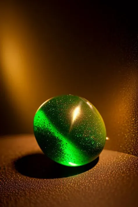 an concept art of alchemic element - Green Garnet (Tsavorite): A vivid green gem with exceptional brilliance and sparkle. The camera's angle frames the subject in a way that unveils its essence, unveiling secrets that lie within its form. Shadows and highlights create a harmonious symphony, revealing an extraordinary interplay of light and darkness, unveiling layers of depth that leave us captivated., on table, rim lights, digital art, focus on subject, duch angle, clsoe shot, closeup, focus on material and structure, masterpiece, ultrasharp, intricated details