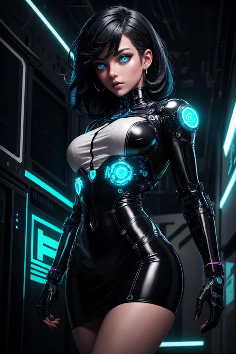 full body of cyborg lady, cybernetic jaw, mechanical parts, white shirt, unbottoned, black latex skirt, metal skin, glowing red eyes, cables, wires, black hair, simple background
masterpiece, best quality, realistic, ultra highres, depth of field, (full dual colour neon lighting:1.2), (detailed face:1.2), (detailed eyes:1.2), (detailed background:1.2), (mountain:1) (masterpiece:1.2), (ultra detailed), (best quality), intricate, comprehensive cinematic, magical photography, (gradients), colorful, detailed landscape, visual key, shiny skin,