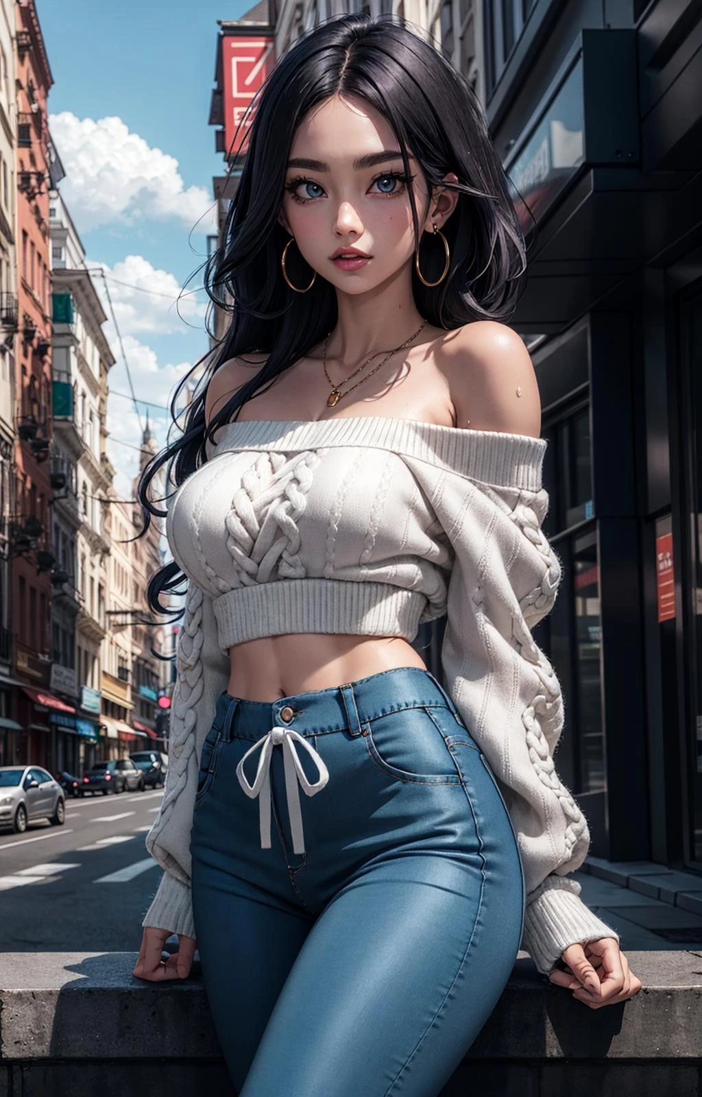 realistic, best quality, 8k uhd, dslr, soft lighting, high quality, film grain, Fujifilm XT3,
Korean K-pop idol, Gucci, casual clothes, off-shoulder sweater, sweater, ribbed legwear, sweat pants, Balenciaga, Adidas,
1girl, detailed eyes, gradient eyes, beautiful face, large breast, slim, skinny waist, city, accentuated breast, large pelvic, wide hip, narrow waist, curvy waist