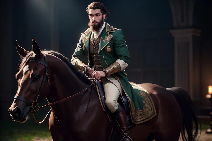 an awarded profesional photography of (1man:1.3) French  with purple eyes  with  male Ivy League hairstyle and short boxed beard in chocolate  color, dressed as Ranger   fucked silly, plantar flexion   in riding a horse ,(epic scene:1.3),ultradetialed character with perfect face,detailed skin,(ultrasharp:1.3),(masterpiece:1.1),best quality,(photorealistic:1.2),ultrarealistic,realistic ultradetailed character,4k perfect quality, <lyco:GoodHands-beta2:1> by by Edward Steichen Fill Lighting camera angle from above and wide shot Magnificent,Imperceptible detail,Intricately designed,  (perfect quality face:1.5)  hyper-detailed complex,  insanely detailed, detailed clothes, detailed skin, detailed body, , 1man, realistic lights, realistic shadows, profesional photo