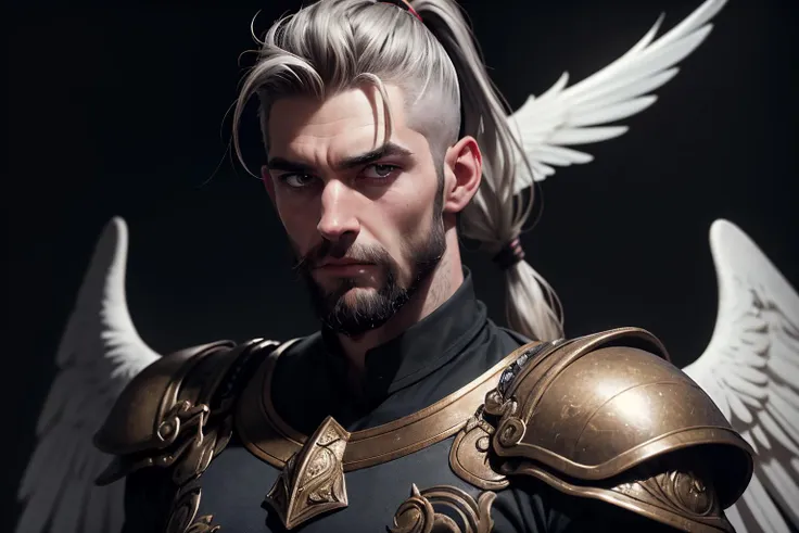 an awarded profesional photography of (1man:1.3) Spartan  with Hazel eyes with  male Straight Ponytail with Fade hair hairstyle and ducktail beard in gray  color, wearing a halo and wings   rape face, star hands   in United States ,(epic scene:1.3),ultradetialed character with perfect face,detailed skin,(ultrasharp:1.3),(masterpiece:1.1),best quality,(photorealistic:1.2),ultrarealistic,realistic ultradetailed character,4k perfect quality, <lyco:GoodHands-beta2:1> by by Tim Walker Accent Lighting camera angle from behind and feet out of frame Magnificent,Imperceptible detail,Intricately designed,  (perfect quality face:1.5)  hyper-detailed complex,  insanely detailed, detailed clothes, detailed skin, detailed body, , 1man, realistic lights, realistic shadows, profesional photo