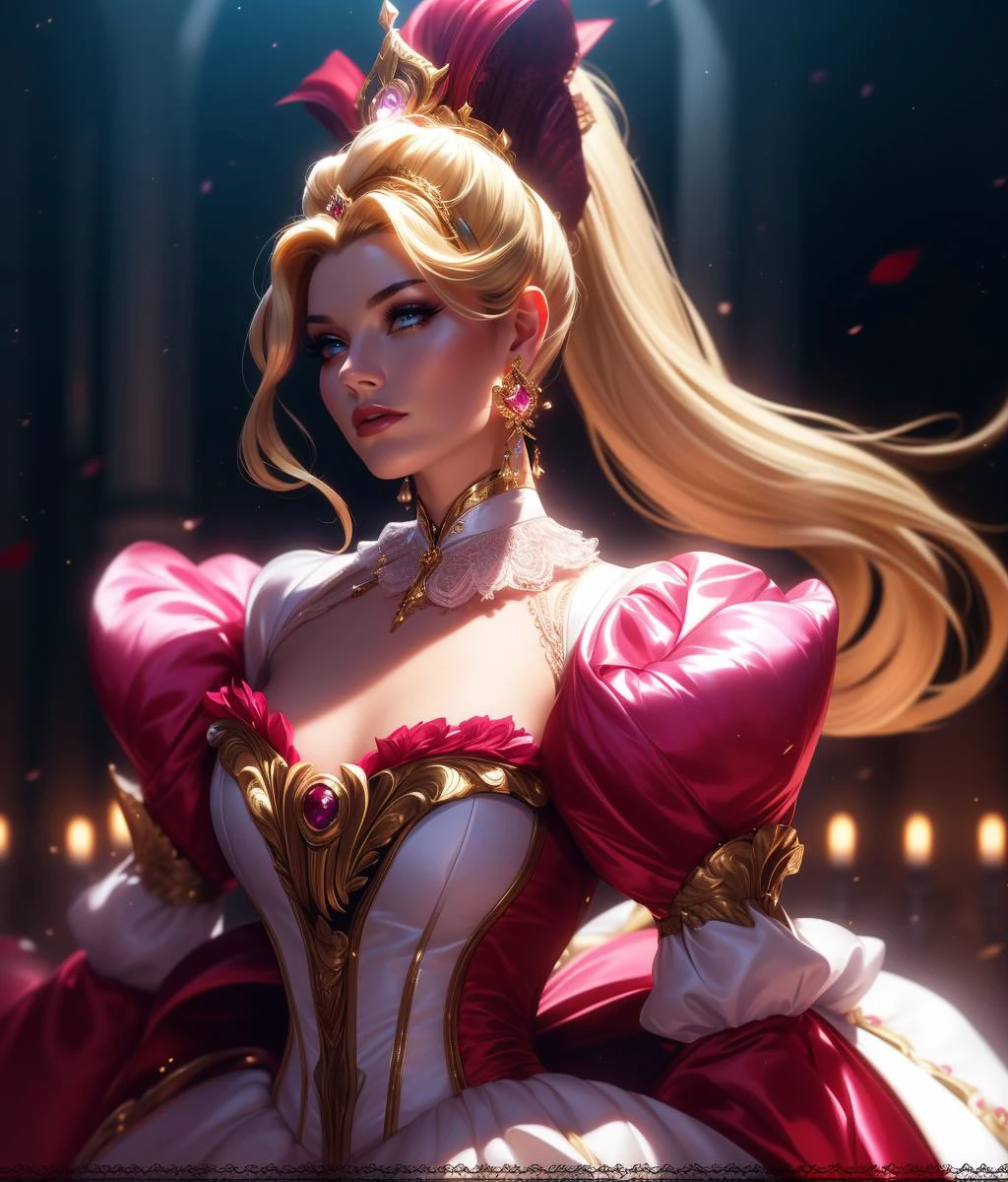 cinematic film still,beautiful photogenic age 25 woman, [Winterblessed|(Empyrean) ] , sharp focus, diadem, high ponytail, Radiant beauty, extravagant trim satin lace Victorian lady, blonde hair, full body, frilly ribbons skirt, masterpiece, best quality, high detail, high quality, ((rich)) , (screengrab from sissi the young empress, prisoner of zenda) , dim lighting,  shallow depth of field, vignette, highly detailed, high budget, bokeh, cinemascope, moody, epic, gorgeous, film grain, grainy,  <lora:Style_lol-SplashArt2:0.5> League of Legends Splash Art, dynamic
