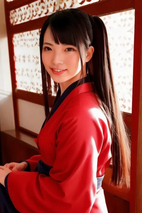 beautiful woman wearing a red kimono, teacher in front of class, intricate details, bored <lora:uehara:1>