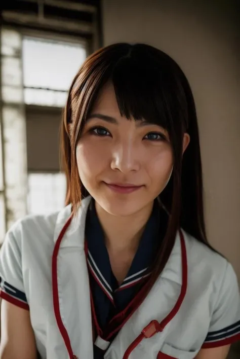 A stunning intricate full color portrait of a japanese women,wearing a nurse uniform, in abandoned hospital, having fun, epic character composition,by ilya kuvshinov, alessio albi, nina masic,sharp focus, natural lighting, subsurface scattering, f2, 35mm, film grain, portait, closeup, very detailed skin texture <lora:uehara:1>