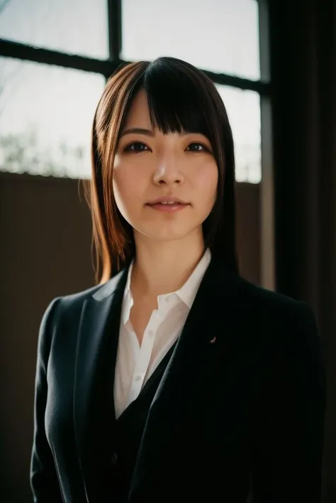 A stunning intricate full color portrait of a japanese women,wearing a formal business suit, holda presentation, happy, epic character composition,by ilya kuvshinov, alessio albi, nina masic,sharp focus, natural lighting, subsurface scattering, f2, 35mm, film grain, full body in the picture <lora:uehara:1>