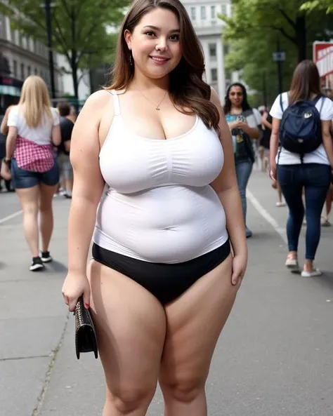 curvy girl in crowd at street