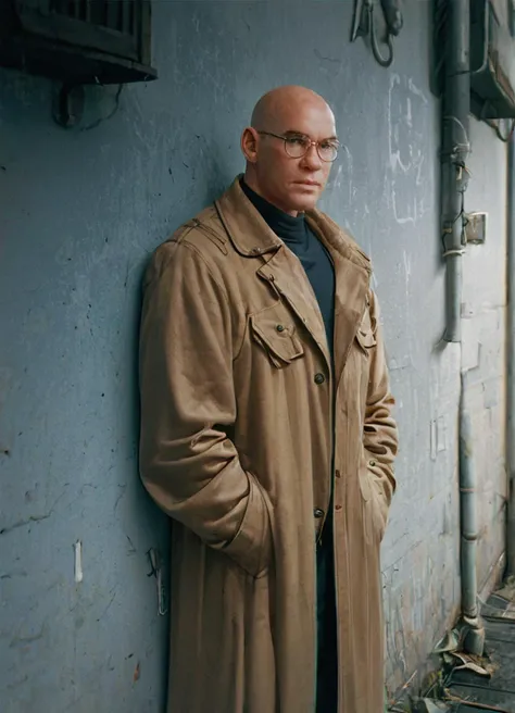 score_9, score_8_up, score_7_up, cartoon, source_cartoon, mitch pileggi, man, dramatic light, glasses, dark alley, leaning against a wall, trenchcoat, outside, bald,
<lora:Mitch_Pileggi_PonyXL:1>