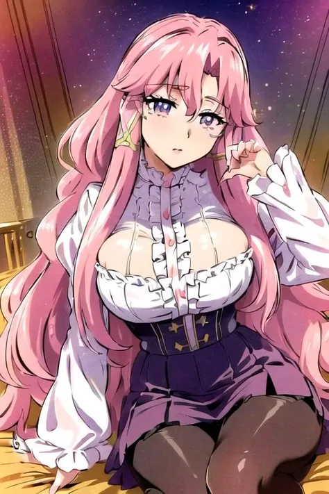 (masterpiece), good quality, (good artist), absurdres, ultra high resolution, (extremely detailed), good color,Colorful, perfect light, 8K, official art, lens flare, black_pantyhose, long_sleeves,white shirt, <lora:Cattleya_Familiar_Zero-KK77-V1:0.7>, <lora:restfeetup55_rvkwi:1>,
lying, Purple_Long_Skirt, good anatomy, character design, one character, Solo, 1girl, 20yo, (perfect woman body), pink_hair, long_hair, frills, pink_eyes, hair_tubes, 1 girl, 20yo, mature female, Beautiful Finger,Beautiful long legs, Beautiful body, Beautiful Nose, Beautiful character design, perfect eyes, perfect face,
(Beautiful,large_Breasts:1.4), (beautiful_face:1.5),(narrow_waist),