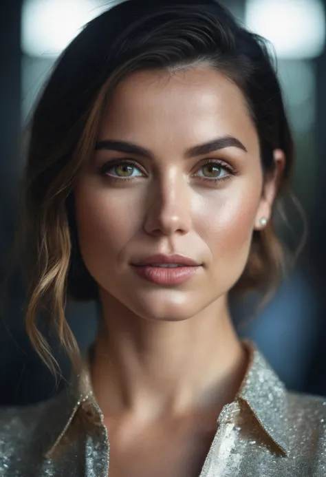 cinematic film still professional celebrity photography of a ohwxada woman, (symmetrical headshot:1.1), honest, RAW, cold tones, sharp, square shoulders, face focus, (skin pores:0.1), hyper detailed, hard lighting, subsurface scattering, caustics, cinematic, in style of Platon shot on Canon EOS 5D Mark IV 24-70mm f/2.8 1/125s 400 Natural light, reflectors, wearing a silk blouse . 35mm photograph, film, bokeh, professional, 4k, highly detailed . shallow depth of field, vignette, highly detailed, high budget, bokeh, cinemascope, moody, epic, gorgeous, film grain, grainy <lora:anadearmas-ohwxada:1>