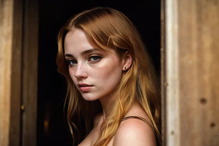 Leica 35mm, analog style, bokeh, Grotesque alleyway, Demonic woman, perfect eyes, golden hair, Seductive, Intimate, skin pores, skin texture, debouched, dark and gloomy, midnight, erotic photograph by (Corinne Day, Ryan McGinley).blend (1,1) 19th century London, gritty, film grain, LSD, psychedelic, intense Yu-jinNobodySD15