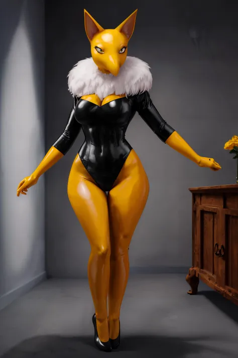 (Realisitc:1.5),(masterpiece, best quality:1.2), tall, female, latex highleg_leotard, full body, house, standing, looking at viewer, hypno, anthro, yellow body, pointed ears, long nose, white fur, slit pupils <lora:add_detail:0.5> <lora:hypno_AT3:0.8>