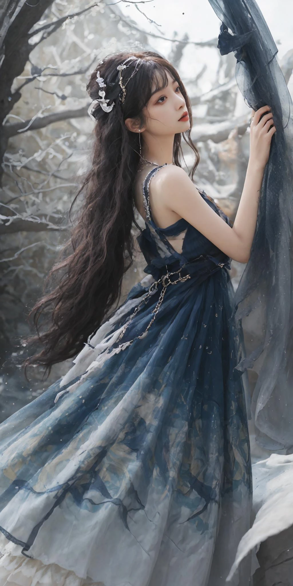 best quality, ultra high res, (photorealistic:1.4), masterpiece, highres, original, extremely detailed wallpaper, 1girl, solo, (<lora:Dress No.2 V2.4 bzyyzg-000008:1>, bzyyzg, bzyyzg \(manaka nemu\)), full body, natural wave hair, rocky cove, hidden, mermaid, (mystical:1.2), underwater, seaweed, sea creatures, sunken treasure,