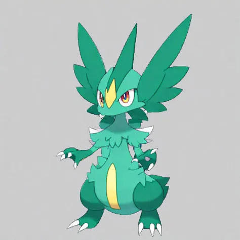 p0k3m0n, pokemon, pokemon (green wolf lizard), no humans, transparent background, simple background, full body, solo, standing, 8k, high resolution,