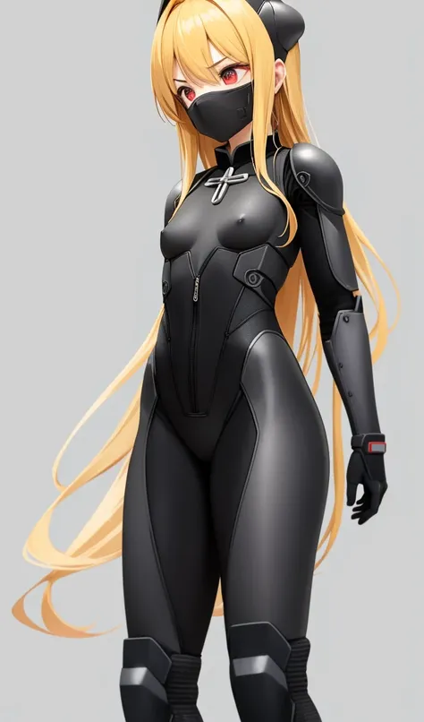(character focus), from front, upper body,
(konjiki no yami), (chinese stealth suit), long hair, (dark red eyes), blonde hair, very long hair, hairpods, medium breasts, bangs, hair ornament, hair intakes, sidelocks,
chinese stealth suit, 1girl, solo, armor, faceless, helmet, bodysuit, science fiction, skin tight, standing, inside, simple background, flat chest, petite, wide hips,