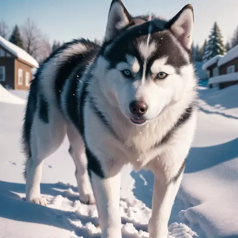 Photo of a husky dog in the snow, 50mm portrait photography,
(realistic, masterpiece, best quality, ultra-detailed, intricate details, extremely detailed),
2k, 4k, 8k, dslr, photography, physically based rendering, ray-tracing, global illumination