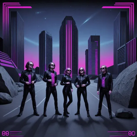 <lora:futurism1980s:1> an album cover for a rock band in the style of futurism80s